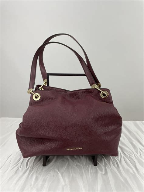 michael kors raven pebbled leather tote oxblood|Raven Large Leather Shoulder Bag .